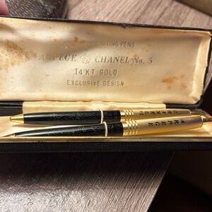 Vintage Arpege CHANEL No. 5 Black and 14kt Gold Writing Pen Set- Pens Work